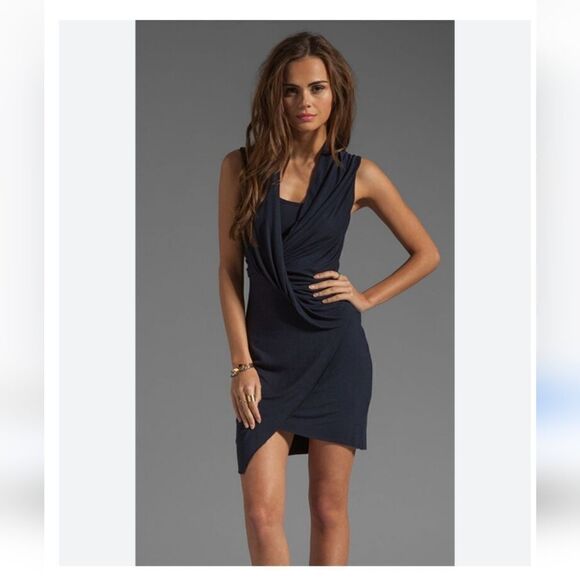 Bailey/44 "Dolphin" Midnight Navy Blue Surplus Drape Front Rayon Jersey Dress - Picture 1 of 10
